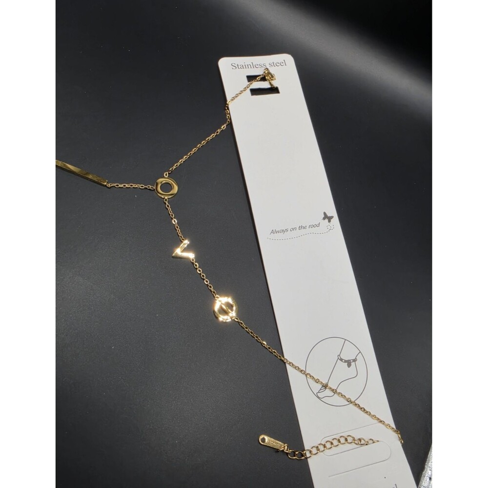 Gold Tone Stainless Steel Letter Charm Chain Anklet Adjustable Lobster Love